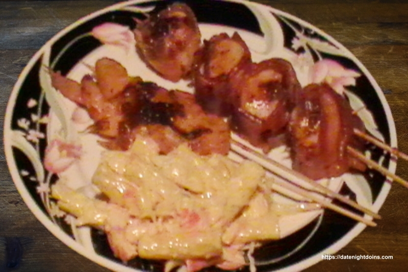 Smoked Shrimp and Bacon Wrapped Scallops with Crabby Mac