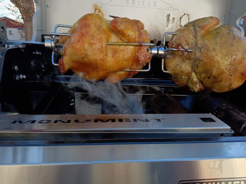 Rotisserie chickens with a Kiss of Smoke